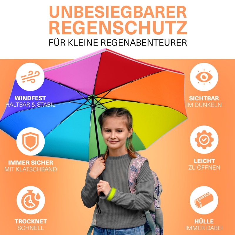 STYNGARD Regenschirm Kinder mit Sicherheitsreflektoren - Regenschirm Kinder Schulranzen Modell