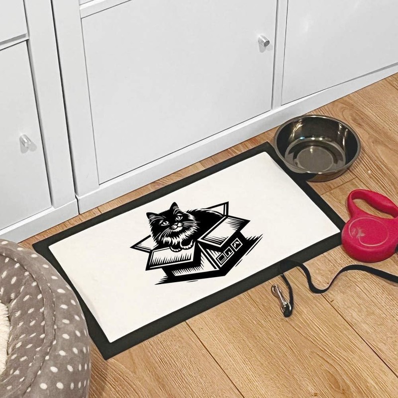 'Playful Cat In A Box' Pet Feeding Mat (PM00024884)