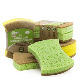 Mascot® Reusable Household Sponges Sisal Viscose, Set of 6, Biodegradable Washing Up Sponges, Sustainable and Resource Friendly, Household Cleaning Sponge (Brown, Green)