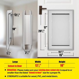 Large Dog Door for Exterior Doors, Cutout Size 12.2''W x 18''H, Heavy Duty Double Flap for Extreme Weather, Energy-Efficient, Easy to Assemble, Lockable Panel Included, Sliver (L)