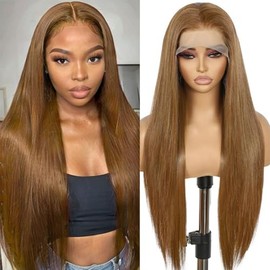 SAPPHIREWIGS 13×6 Recta Peluca Con Malla Frontal Ombre Pelo Marrón Sintético Sin Pegamento Pelucas Delanteras De Encaje Para Las Mujeres De Moda Pelo 
