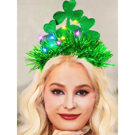 CAKURE Light Up St Patricks Day Headband St Patty's Day Accessories Glow Green Shamrock Headpiece for women