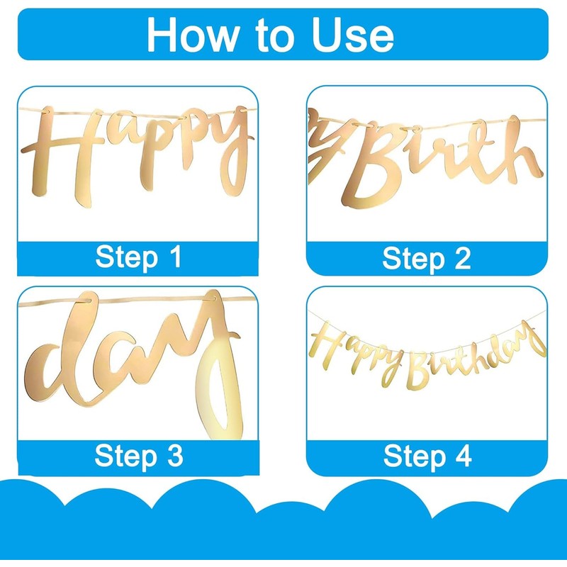 TOYVENTURES Happy Birthday Banner - Gold