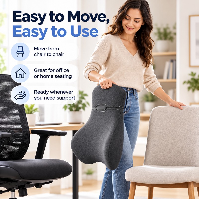 Memory Foam Lumbar Support Pillow for Office Chair, Ergonomic Backrest