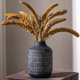 Ceramic Rustic Vase,Hand-Painted Decorative vase with Oblique Grooves Surface,Boho Vase for Decor，Farmhouse Décor,Entryway,Living Room,Shelf，Centerpieces,7.6inch