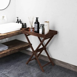 Costway 2 PCS Solid Teak Wood Tray Table 28" High Folding Table w/ Removable Tray Top