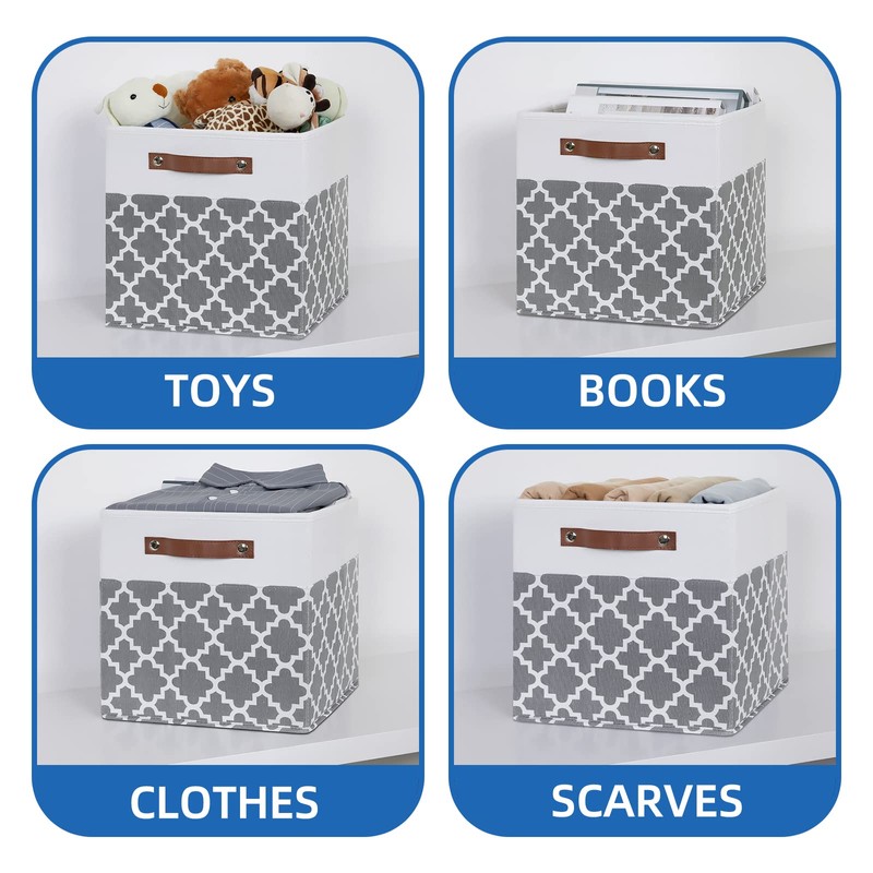 Temary 12x12x12 Fabric Storage Bins 4 Pack with Leather Handle,