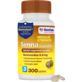 GenCare Senna Laxative 300 Tablets Senna 8.6mg Tablets with Natural Sennosides | Laxatives for Constipation, Bloating, Gas & Irregularity Relief. Safe & Effective | Generic for Senokot
