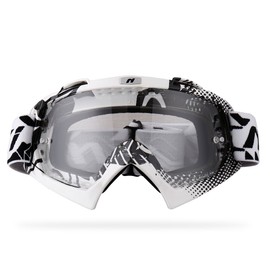 NENKI Motocross MX ATV Goggles NK-1019 For Off Road Dirt Bike Unisex Adult (White & Black,Anti Fog Clear Lens)