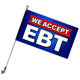 VISTA PRODUCTS We Accept EBT Premium 3x5 Flag Kit (Spinning Pole & Adjustable Mount)