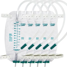 1000ml Leg Bag Urinary Drainage Bags, 5-Pack with Adjustable Shoulder Straps, Leak-Proof, Anti-Reflux, 17.7-inch Elastic Tube with Self-Sealing Valve, Comfortable and Durable,Green