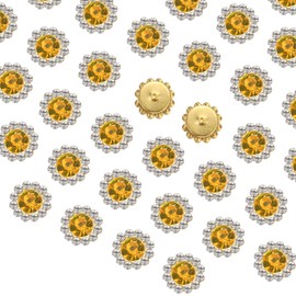 sourcing map 100pcs Sew on Rhinestones, 12mm Flower Claw Rhinestones Crystal Glass Metal Base Sewing Gems Buttons for Sewing Accessories Clothes Shoes Earring Belt Crafts, Orange