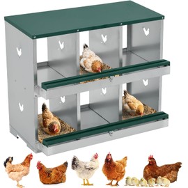 Metal Chicken Nesting Boxes, Two-Tier Chicken Egg Laying Box with 6 Compartments Large Vented Holes Chicken Coop for Hens Chickens