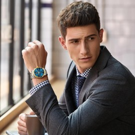 OLEVS Watches for Men,Blue Face Men's Watch,Blue Gold Watch Mens Dress Watches,Waterproof Big Face Wristwatch Easy Read,Chronograph Wristwatch for Men,Relojes para Hombres