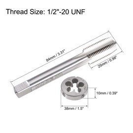 sourcing map 1/2"-20 UNF Tap and Die Set, HSS Machine Thread Tap with Round Threading Die, Right Hand