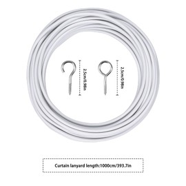 10 m Curtain Wire, Curtain Wire Hanging Cable Installation Kit, Curtain Wire White Curtain Wire Rope with 20 Hooks for Curtain Rods, Curtain Rope System for Net Curtain Rods