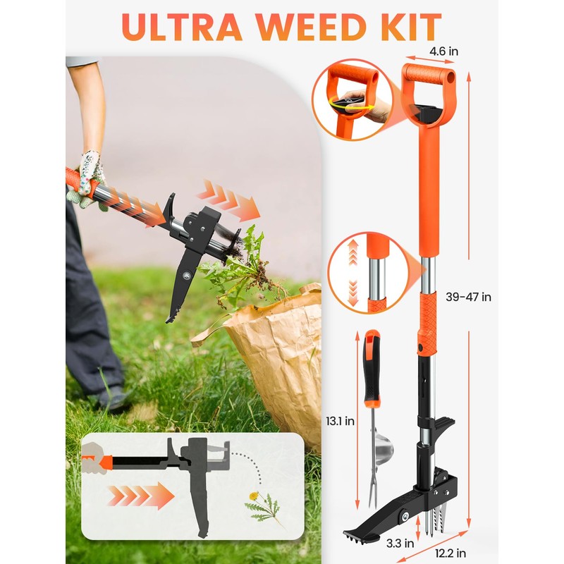 MAKEASY 2-Pack Upgraded Weed Puller Tool Kit with Long Adjustable