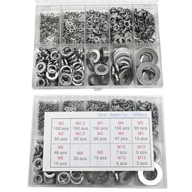 Beduan 1000 Pcs Stainless Steel Flat Washer and Spring Lock Washers Set Assortment Kit for Screws 9 Metric Sizes M2 M2.5 M3 M4 M5 M6 M8 M10 M12