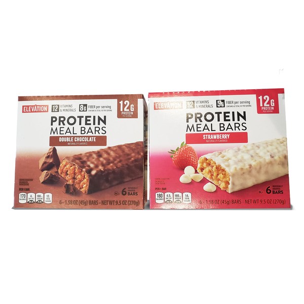 Elevation Protein Meal Bars Strawberry and Double Chocolate 9.5oz 270g (Two Boxes)