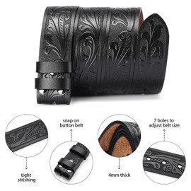 SENDEFN Western Cowboy Belt for Men Women Leather Western Belts without Buckle 1.5" Wide Cowboy Belts Straps for Jeans