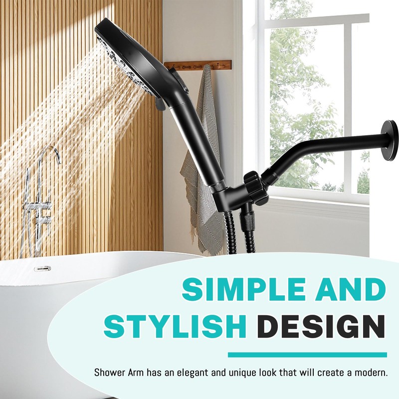 Black Shower Arm with Flange, Wall Mounted Shower Head Extension,