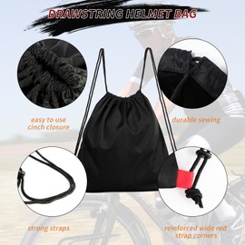 UALLIN Motorcycle Helmet Bag, Drawstring Helmet Storage Bag Large Capacity For Ski Snowmobile Bicycle Welding Sports Riding Dirt Bike Motocross Cycling ATV UTV Helmet Lightweight (Black)