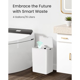 Cesun Automatic Bathroom Trash Can with Lid, 4 Gallon Touchless Motion Sensor Trash Can, Plastic Small Garbage Can, Smart White Waste Basket for Bathroom, Bedroom, Toilet, Office