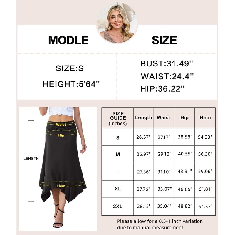 PrinStory Women's Skirt Elastic Waist Summer Skirts Flared A-line Midi