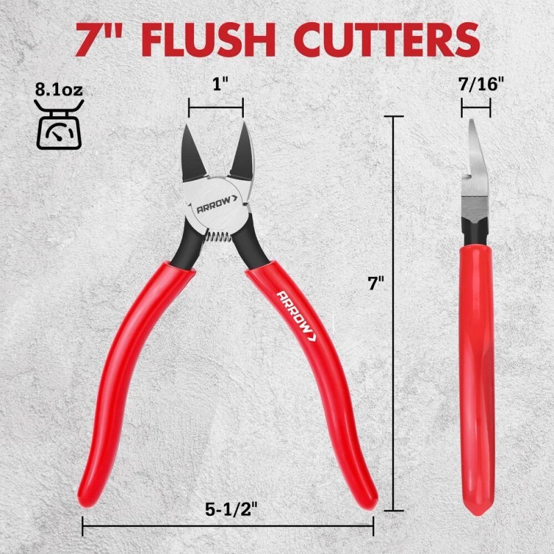 ARROW 7" Precision Wire Cutters Spring Load Side Cutter Diagonal