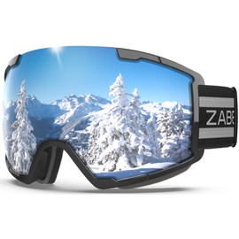 ZABERT Ski Goggles for Men Women Adults Men Children 10 11 12 13 Years, Glasses Wearers Ski Snowboard Goggles Snow Goggles Snowboard Goggles Black Mirrored Silver v3