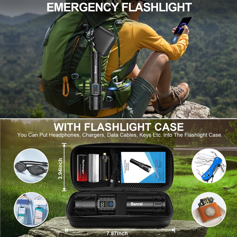 Rechargeable Tactical Flashlights High Lumens - 20,000LM Super Bright LED