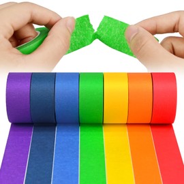 Colored Masking Tape 7 Roll Pack, 298 Ft x 1 Inch Wide Colorful Painters Tape, Rainbow Color Paper Tape for Kids Arts & Crafts DIY Decorative Labeling or Coding Classroom School Supplies, 99 Yard