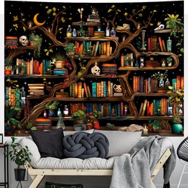 Maccyafst Bookshelf Tapestry Aesthetic Bookcase Wall Tapestries Vintage Botanical Plants Tapestry Wall Hanging Fantasy Book Decor Retro Library Background for Bedroom
