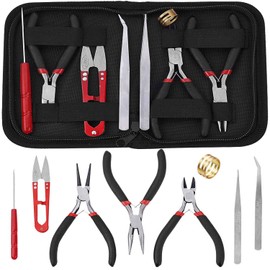JONMON 8Pcs Jewelry Making Tool Kits with Round Nose/Side Cutting/Needle Nose Pliers, Tweezers Beading Tool Set for DIY Necklace Bracelet Earring Making and Repairing