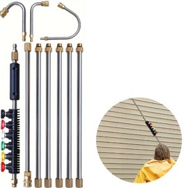 4000 PSI High Pressure Washer Extension Wand, 1/4" Quick Connect Power Washer Lance with 6 Nozzle Tips, Gutter Cleaning Curved Rod for Drainage Ditch & Walls, High Pressure Washing Tools, Cleaning Supplies, Car Washing Tools