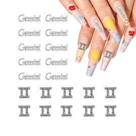JERCLITY 20pcs Silver Alloy Gemini Zodiac Nail Charms 10pcs Gemini Sign Symbols Nail Charms 10pcs Gemini Constellation Words Nail Charms for Nails（Gemini Dates: May 21 to June 21）