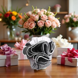 BWESOO Black 4.3 Yards Flower Wrapping Mesh Paper Bouquet Floral Packaging Paper Florist Bouquet Wraps Flower Shop Floral Tapes and Wraps Supplies