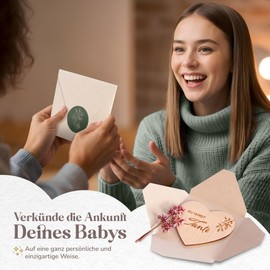 Pregnancy announcement with 2 wooden hearts, surprise envelopes for pregnancy announcement, "Du wirst Tante/Du wirst Uncle Mikito