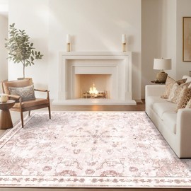 Roseek 8x10 Area Rugs, Washable Rugs for Living Room, Non Slip Vintage Rug, Distressed Floral Pattern Carpet, Low Pile Boho Rugs for Bedroom Dining Room