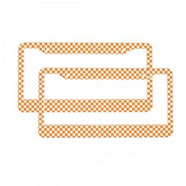 Retro Checkerboard License Plate Frames Orange and White Checker License Plate Frame for Women Car Aluminum Lightweight Car Decoration