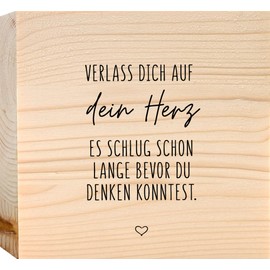 Verlass dich auf dein Herz Holzbild + Reagenzglas zum Hinstellen opt. als Vase oder Geldgeschenk - Herz Geschenk, Geschenke für Freundin, Lieblingsmensch Geschenk, Herzensmensch, Bild mit Spruch
