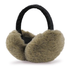GNEGNI Women Winter Fluffy Ear Muffs, Foldable Windproof Earmuffs Adjustable Outdoor Earmuff Unisex Soft Faux Fur Ear Covers Brown Green