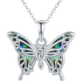 Freesloth Butterfly Necklaces for Women 925 Sterling Silver Butterfly Jewelry Mother's Day Gifts Abalone Shell Pendant Birthday Christmas Gifts for Wife