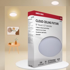 Satco 62-1858 19" LED Cloud Flush Mount, 25W, 5CCT (2700K-5000K), Dimmable, 120V, 2527-2732 Lumens, Round, White Finish, Damp Rated, Title 24 Compliant (2 Pack)