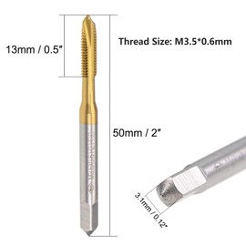 TA-VIGOR 2Pcs M3.5 x 0.6mm Spiral Point Tap with H2 Tolerance, High Speed Steel Titanium Coated Right Hand Thread Tap for Making New Thread and Repairing Damaged Threads