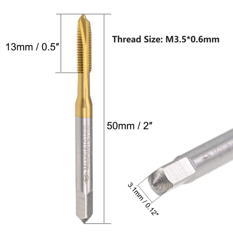 TA-VIGOR 2Pcs M3.5 x 0.6mm Spiral Point Tap with H2