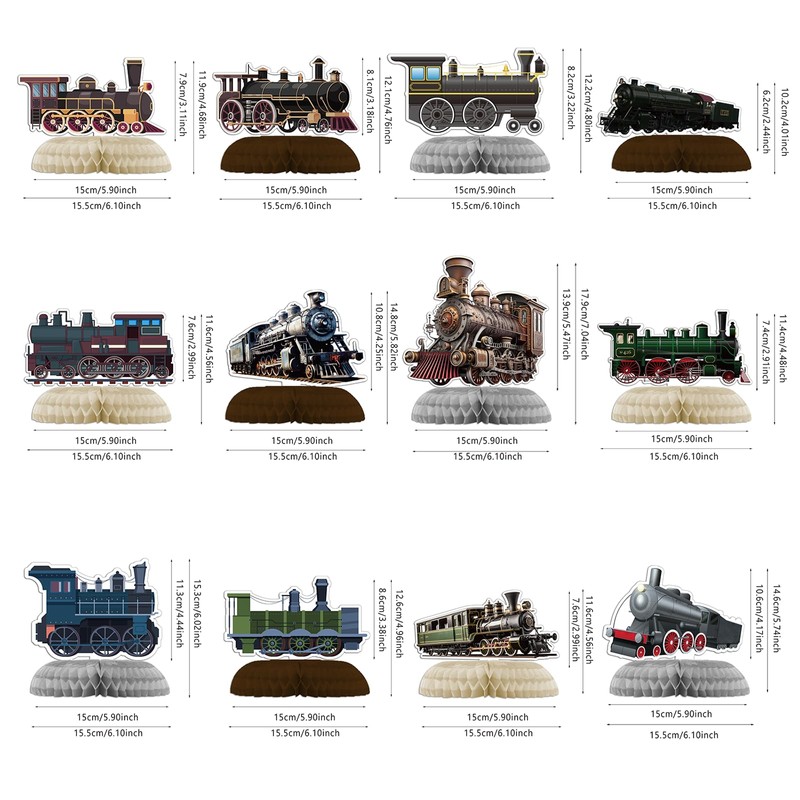 POMNUG 12-Pack Train Honeycomb Centrepieces Retro Train Centrepieces Table Decorations