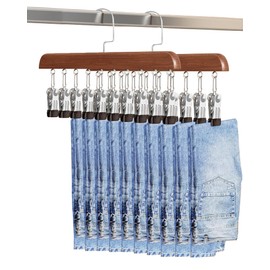 Yx space Pant Hangers, 2 Pack Wooden Pant Hangers with Clips with Rubber Coating,Cintres Pour Pantalons with 10 Clips, Hangers Space Saving Great for Pants,Ties,Hats,Jeans,Shorts (Walnut)
