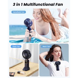 coldSky Portable Handheld Fan, 4000mAh Battery Operated Fan with LED Display, Handheld/Neck/Desk 3 in 1 Personal Small Fans, 90° Foldable Desk Fan with Base, 5 Speed Makeup Lash Fan for Women Blue