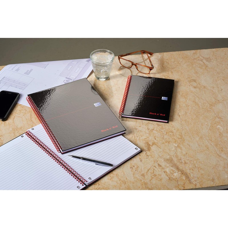 Oxford Black n' Red, A5 Notebook Hardcover, Wirebound, Lined, Pack